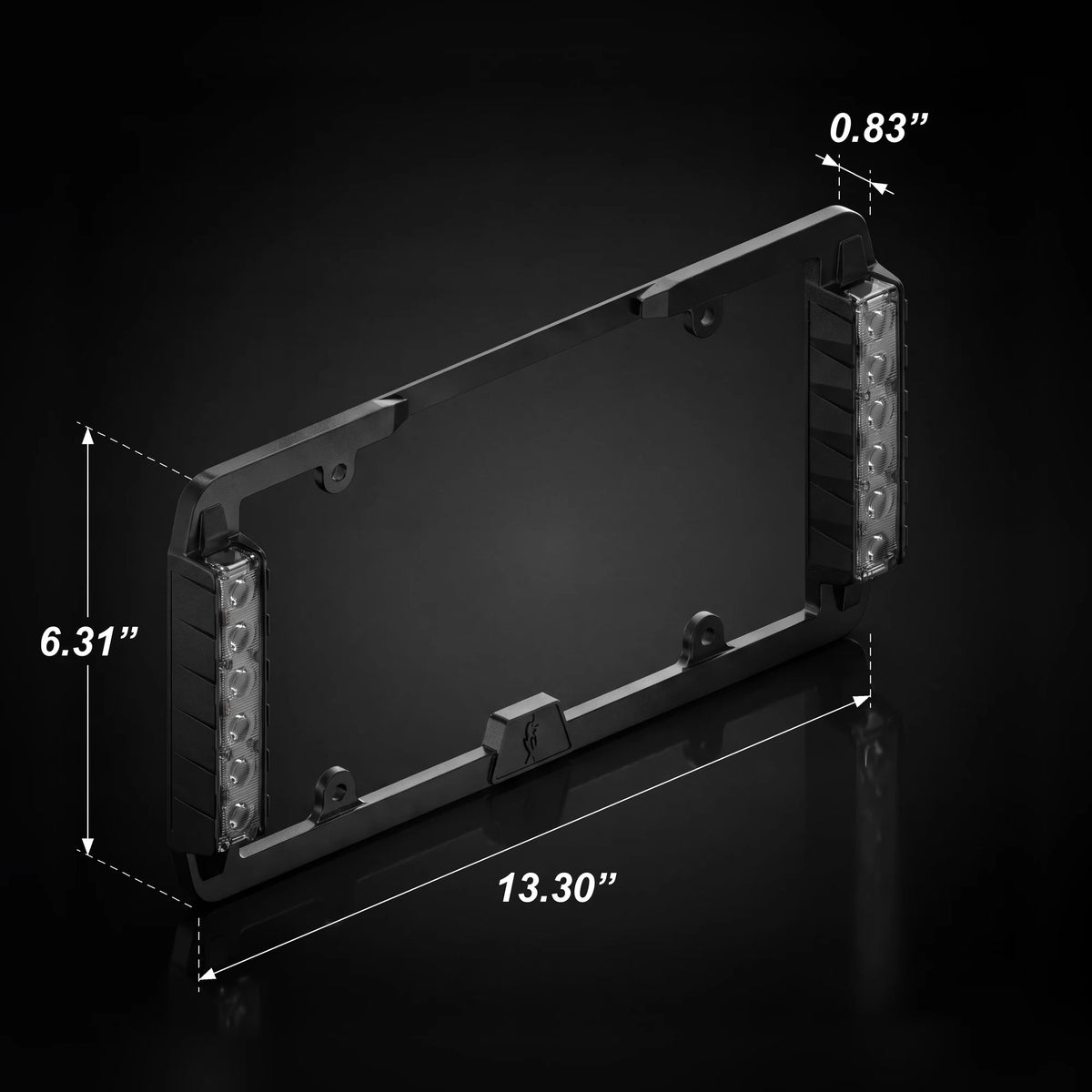 Feniex Fusion License Plate Mount dimensions, dark background