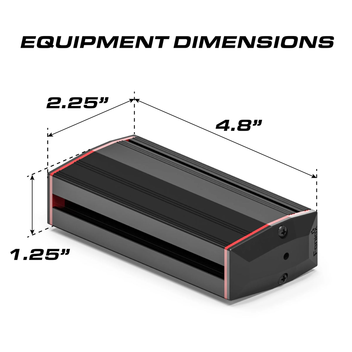 Feniex Q 100 Stick dimensions: 4.8 x 2.25 x 1.25 inches