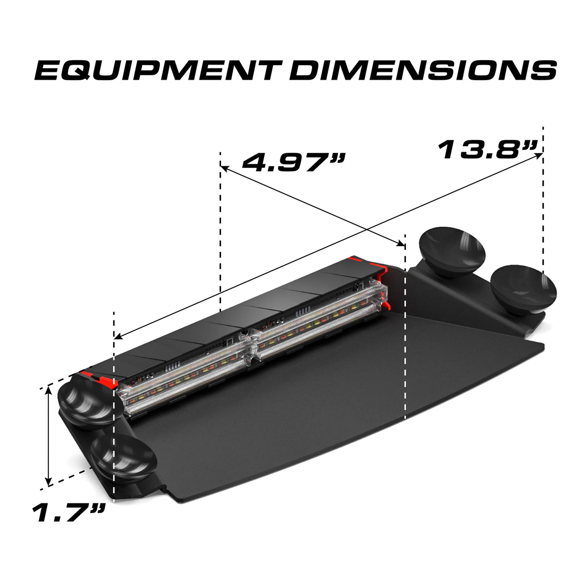 Feniex Q 2X Dash dimensions: 13.8 x 4.97 x 1.7 inches
