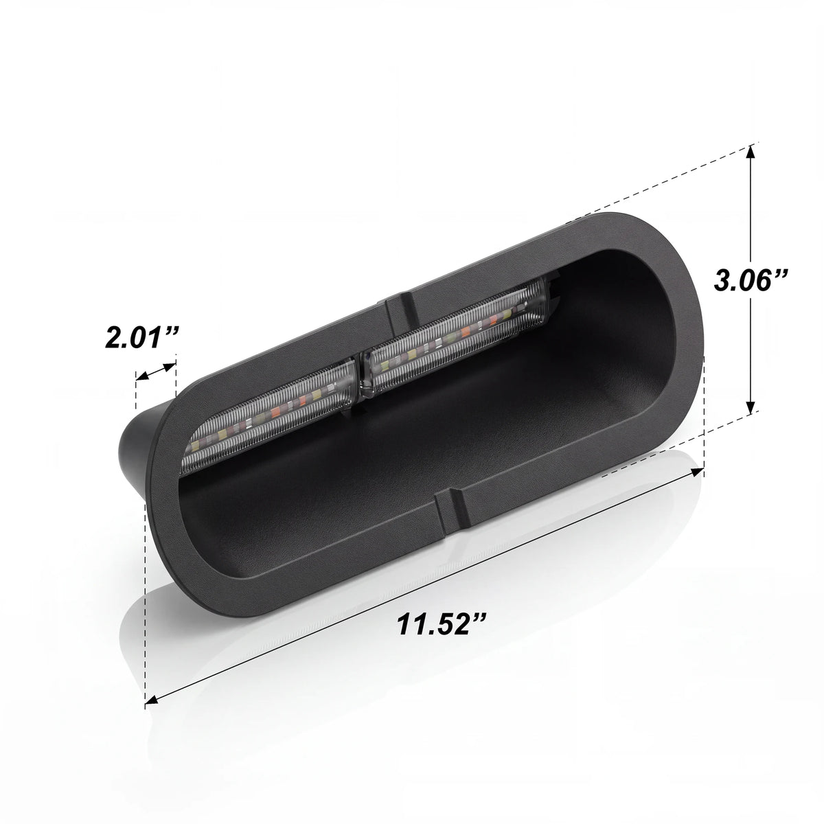Feniex Q 2X Shroud dimensions: 11.52 x 3.06 x 2.01 inches
