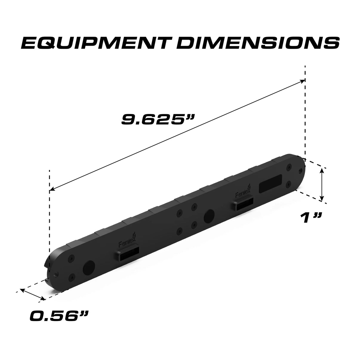 Feniex Q Flat-Wide Surface Mount dimensions: 9.625 x 1 x 0.56 inches