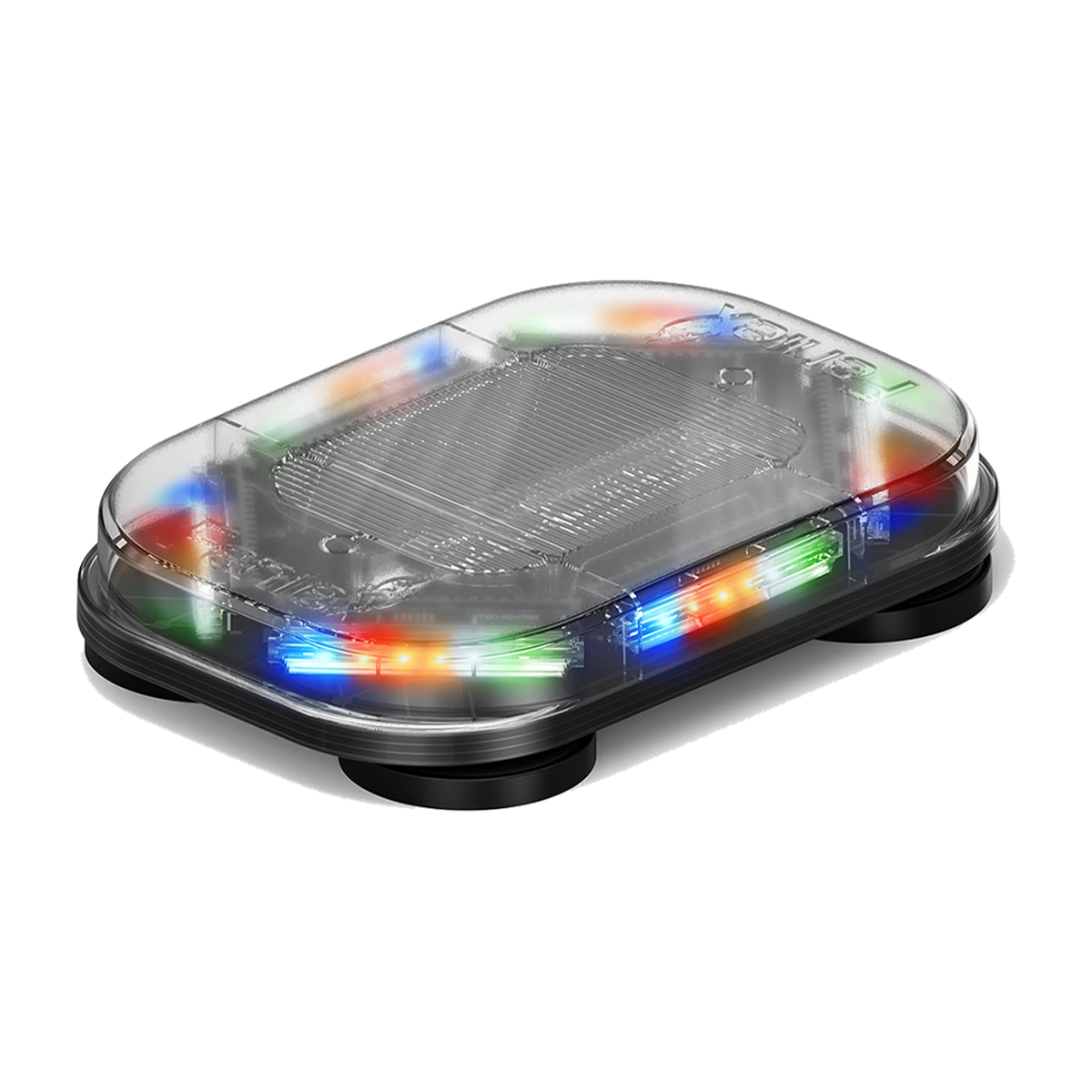 Feniex Quantum Mini 12" lit multi-color, angled view
