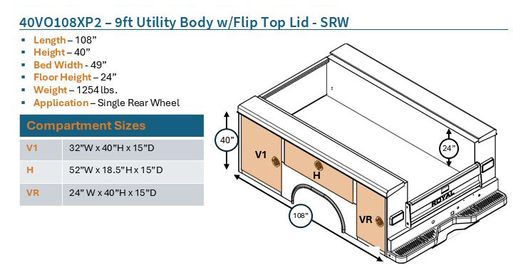Royal 9' SRW Royal XP Gen II w/ Flip Top Lid Service Body