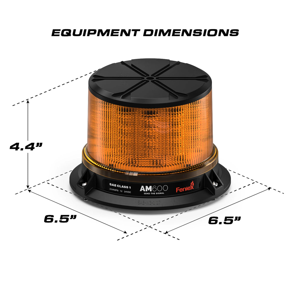 Feniex Beacon AM600 equipment dimensions 4.4 x 6.5 x 6.5 in