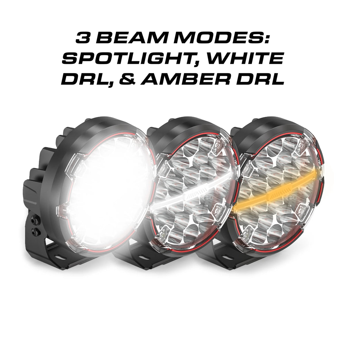 Feniex 7" Driving Light 3 beam modes: spotlight, white DRL and amber DRL