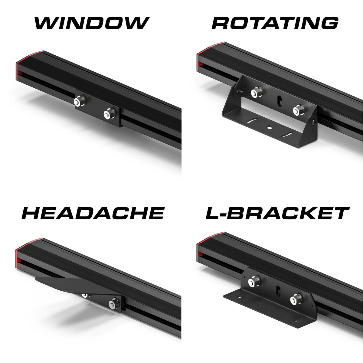 Feniex Fusion 100 mounts: window, rotating, headache, L-bracket