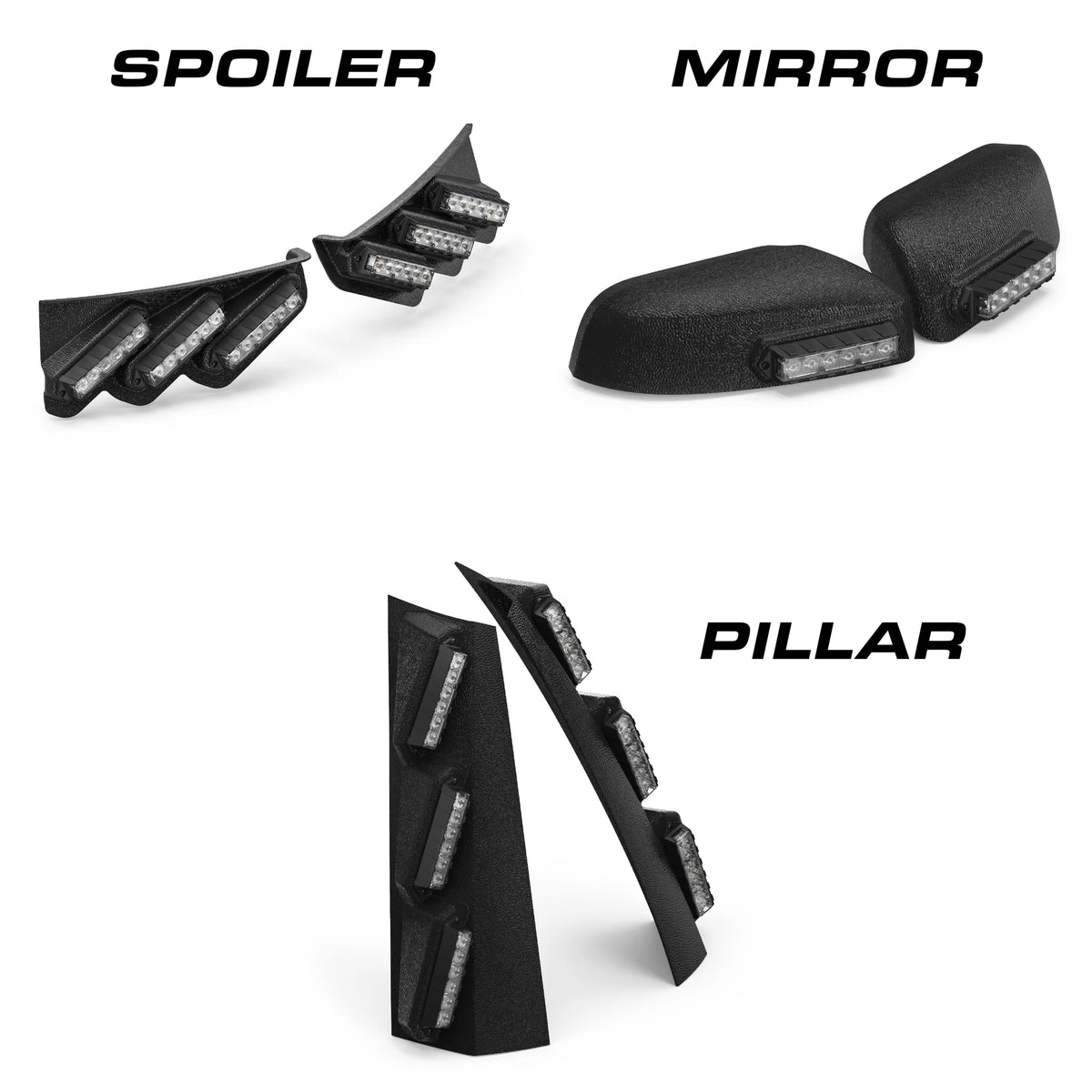 Feniex Fusion-S mounting options: spoiler, mirror, pillar
