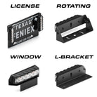 Feniex Fusion-S mounting options: license, rotating, window, L-bracket