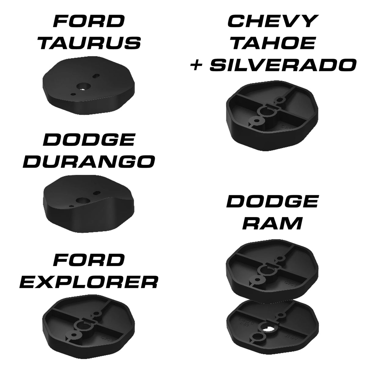Feniex Fusion Under Mirror vehicle bases: Ford Taurus, Chevy Tahoe and Silverado, Dodge Durango, Dodge Ram, Ford Explorer