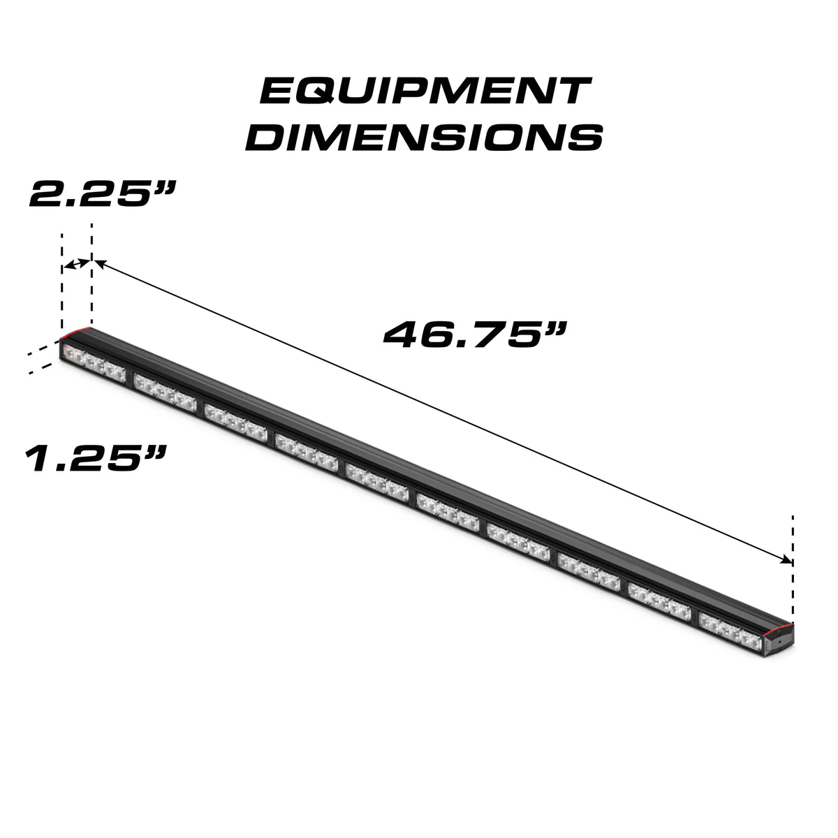 Feniex Fusion 1000 dimensions: 46.75 x 2.25 x 1.25 inches