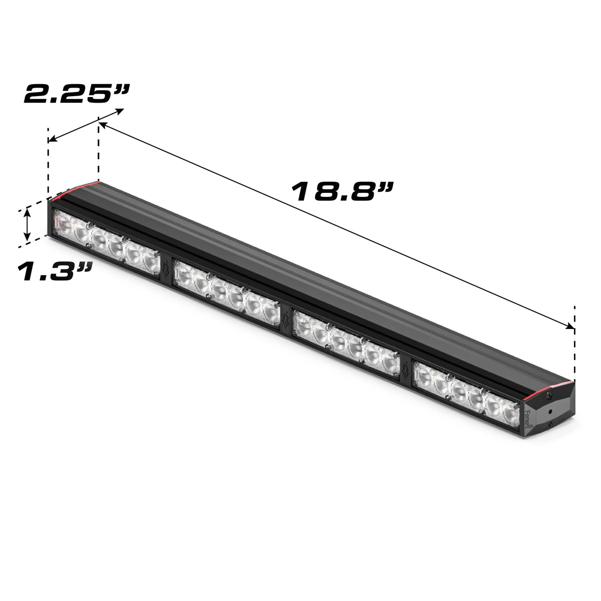 Feniex Fusion 400 dimensions: 18.9 x 2.25 x 1.3 inches