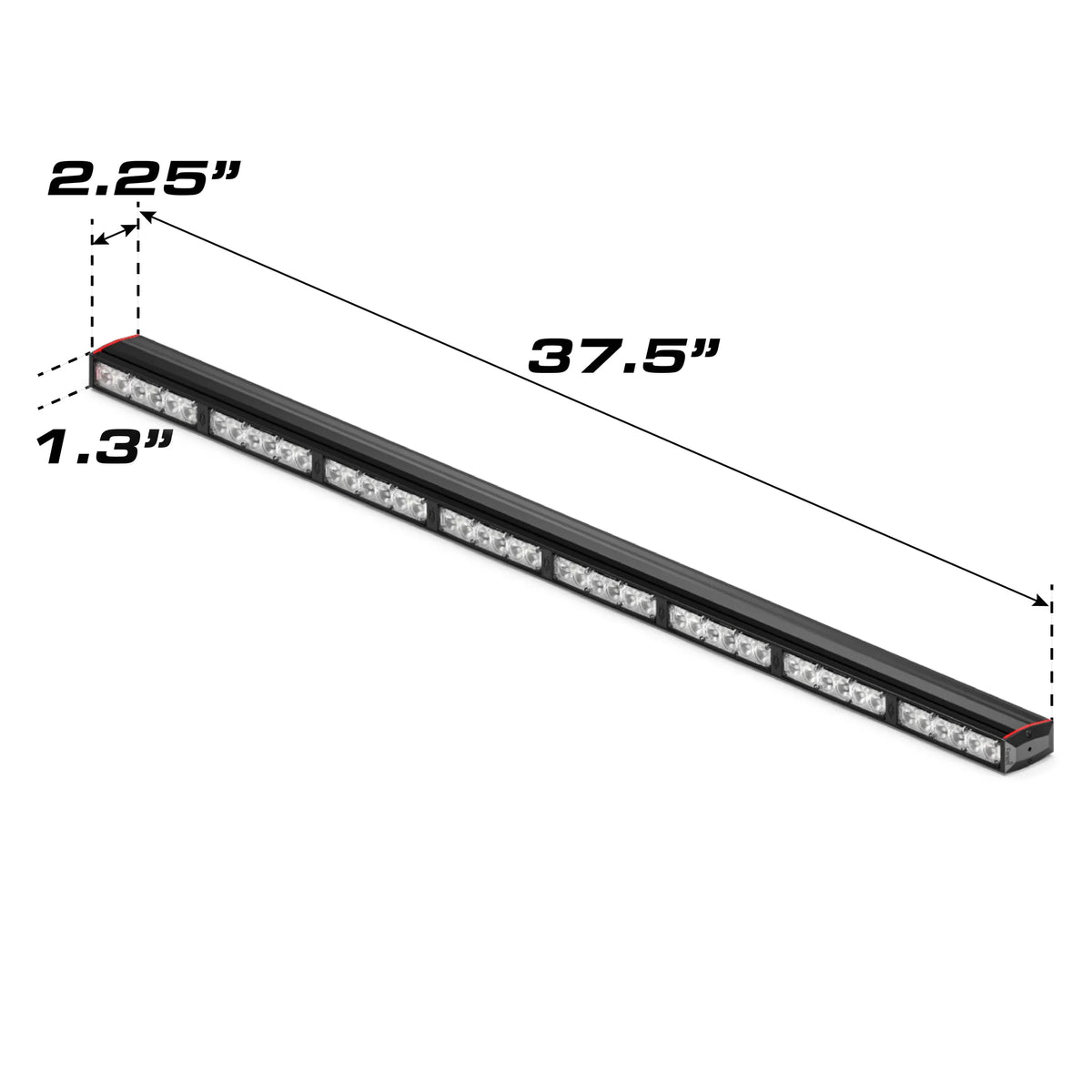 Feniex Fusion 800 dimensions: 37.5 x 2.25 x 1.3 inches