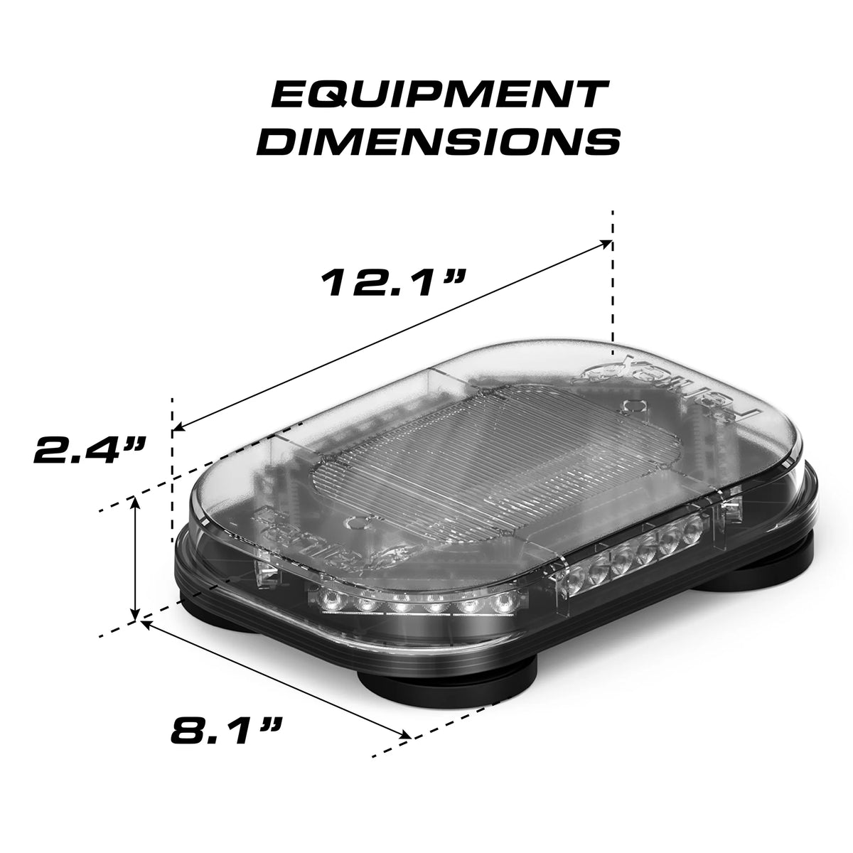 Feniex Fusion Mini 12" dimensions: 12.1 x 8.1 x 2.4 inches