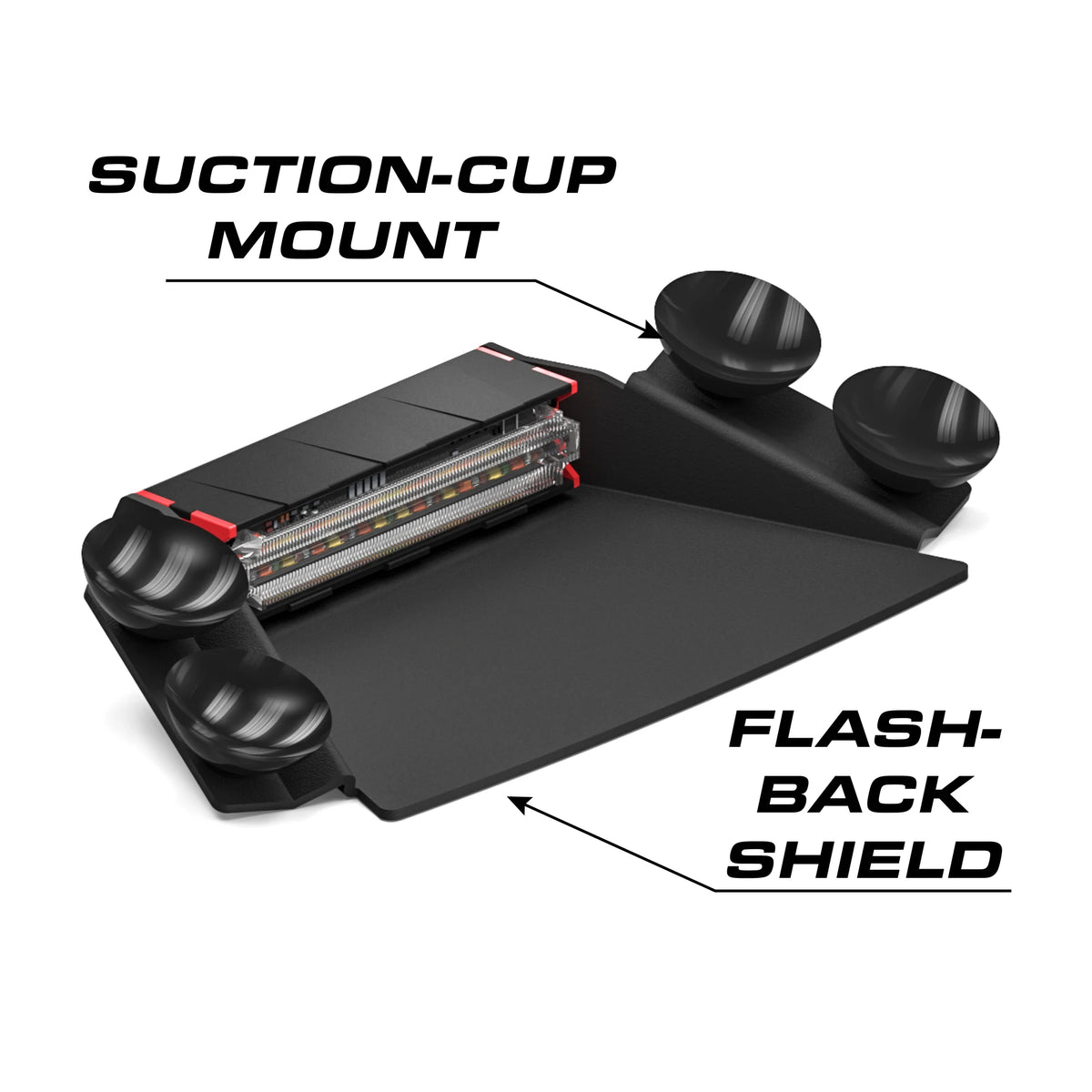 Feniex Q 1X Dash suction-cup mount with flash-back shield