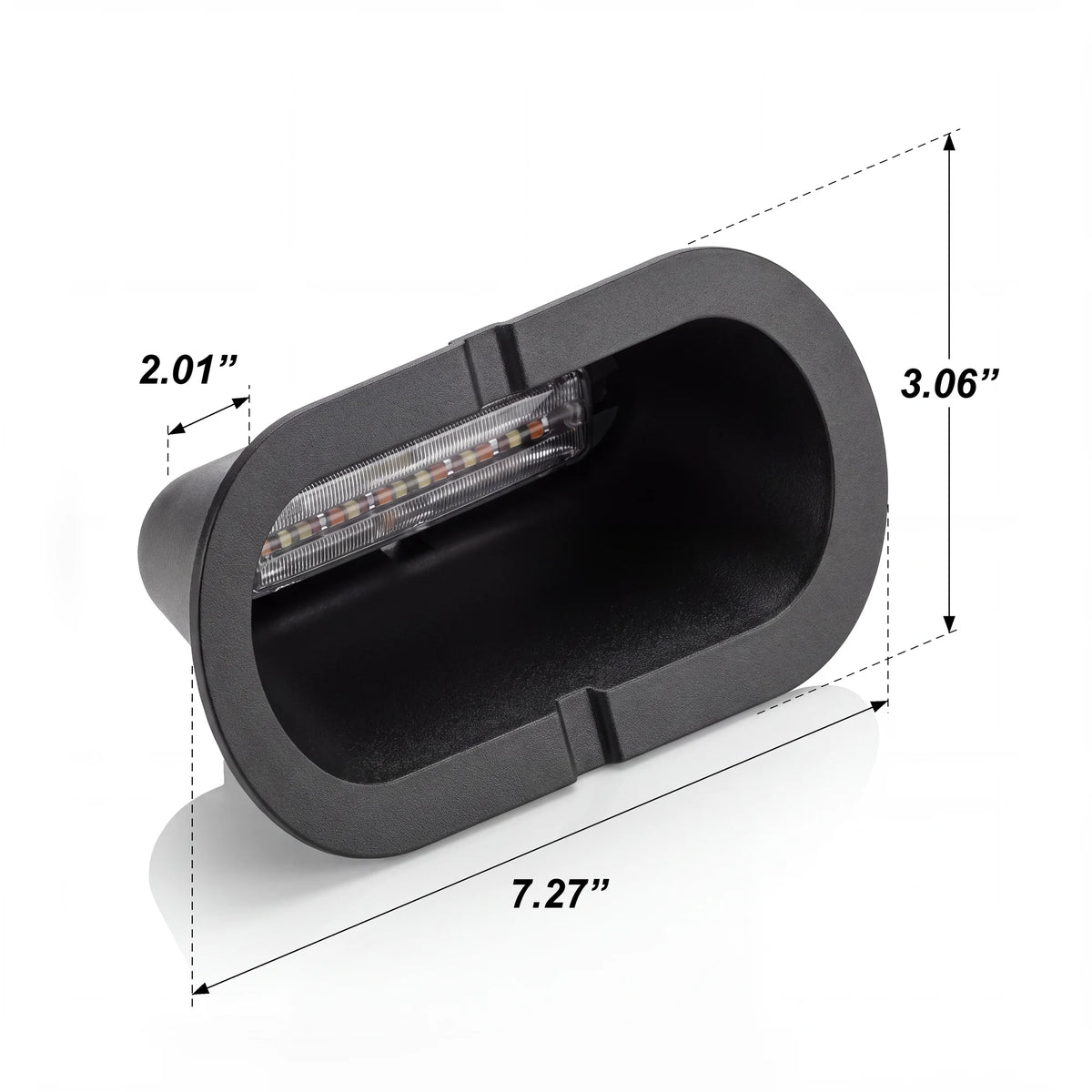 Feniex Q 1X Shroud dimensions: 7.27 x 3.06 x 2.41 inches