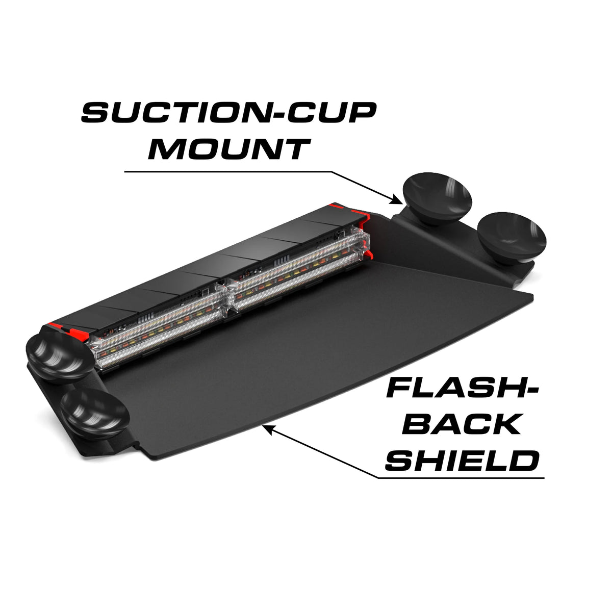 Feniex Q 2X Dash suction-cup mount with flash-back shield
