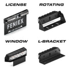 Feniex Q Series mounting: license, rotating, window, L-bracket