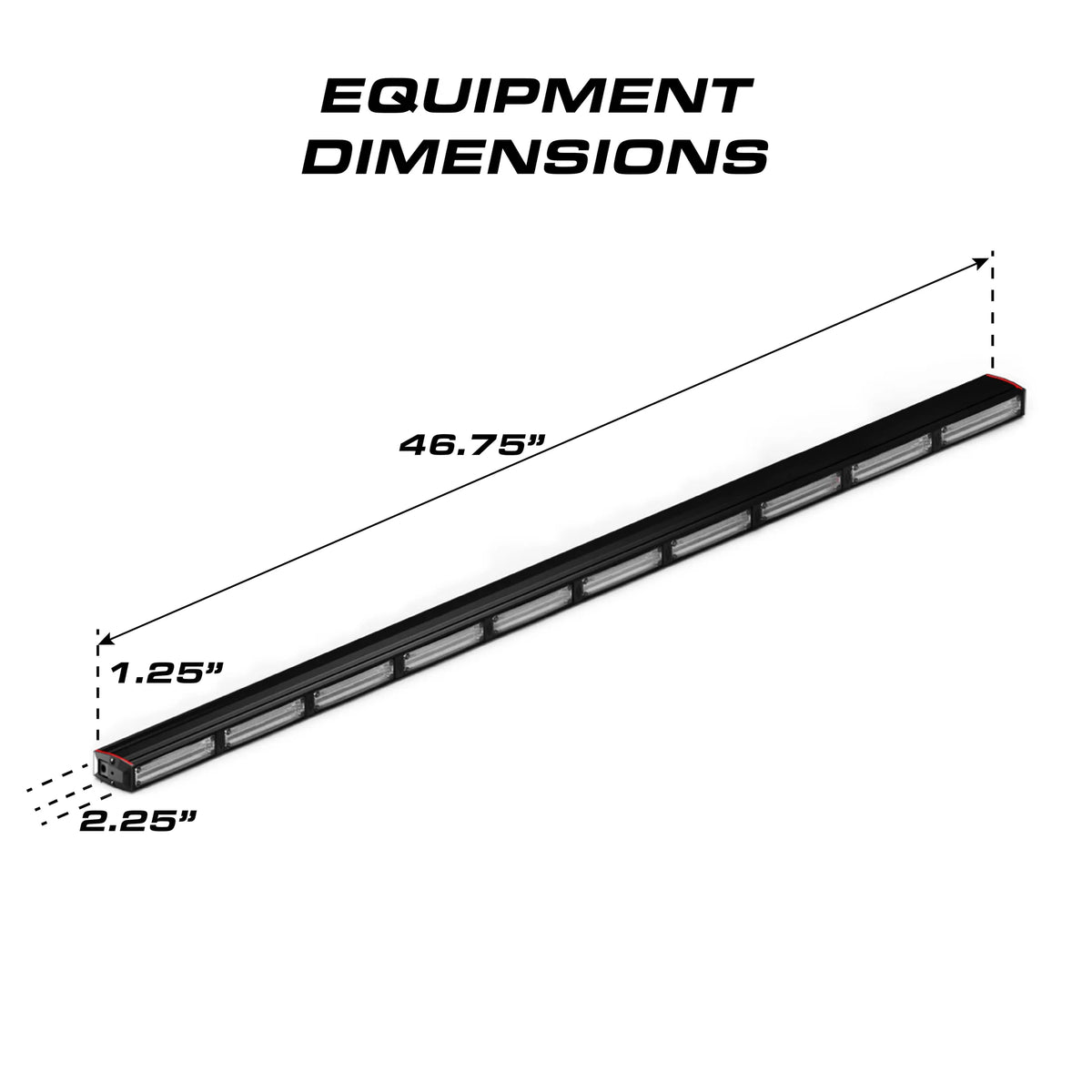 Feniex Quantum 1000 dimensions: 46.75 x 2.25 x 1.25 inches