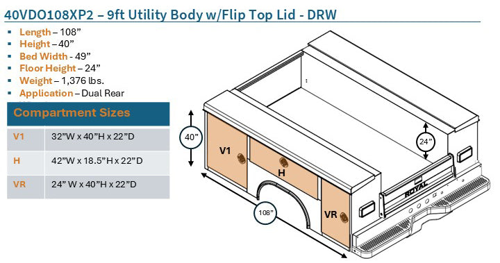 Royal 9' DRW Royal XP Gen II w/ Flip Top Lid Service Body
