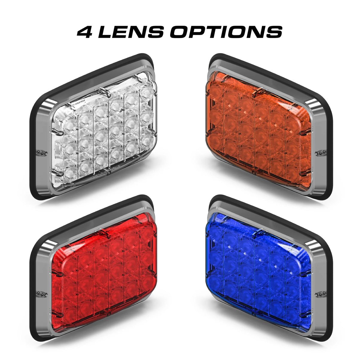 Feniex Spot Lux 6x4 lens color options: white, amber, red and blue